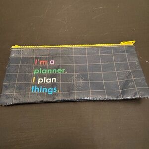 Blue Q Pencil Case Grid I’m A Planner I Plan Things Yellow Zipper